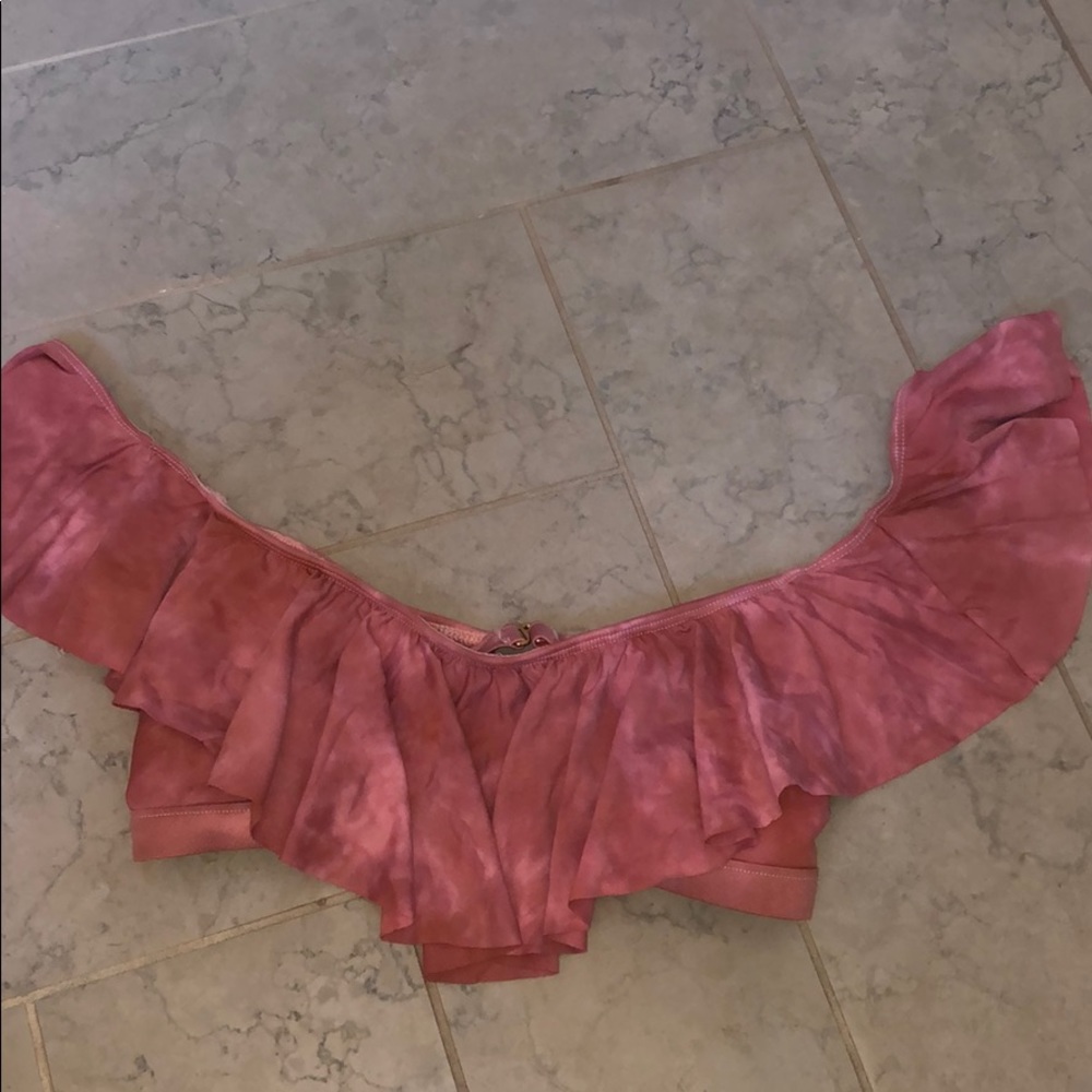 Pink Tie Dye Off the Shoulder bathing suit top